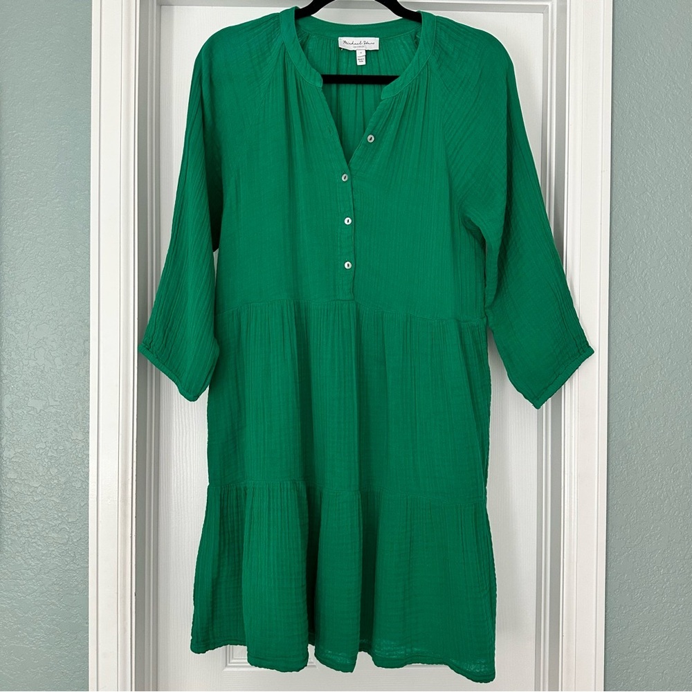 Michael Stars Sonia Cottagecore Boho Cotton Gauze Tiered Dress Kelly Green NWOT - Picture 5 of 13